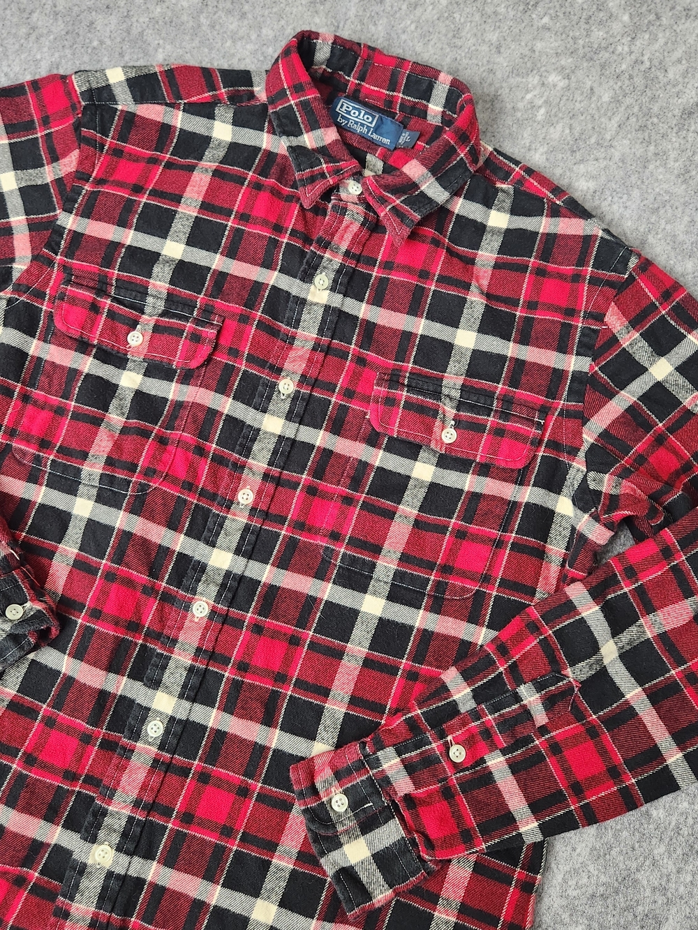 Vintage Polo Ralph Lauren Flannel Buffalo Plaid Button Down Shirt Men's L Red